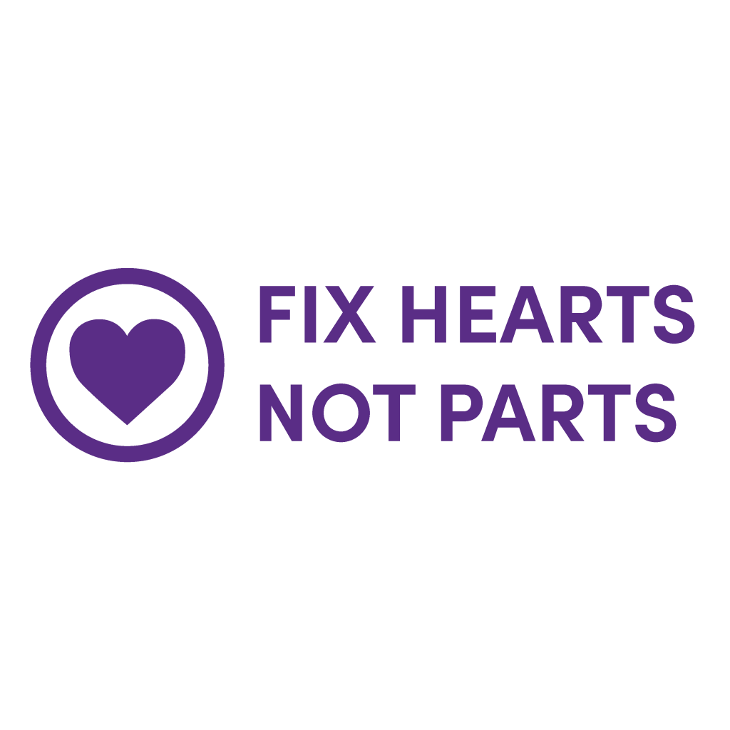 Fix Hearts, Not Parts (with heart icon inside circle)