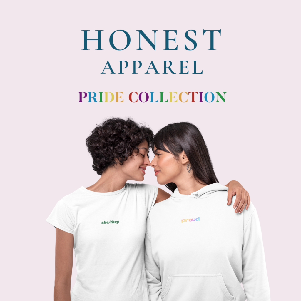 Honest apparel: pride collection with lesbian couple in white clothes