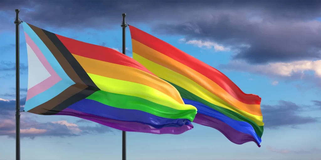 Progress pride flag and classic rainbow pride flag
